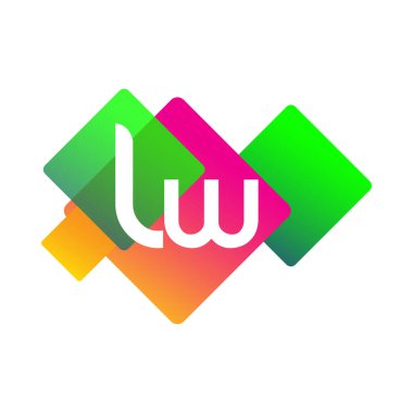 Renkli geometrik şekilli LW logosu, yaratıcı endüstri, web, iş ve şirket için harf kombinasyonu tasarımı.