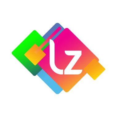 Renkli geometrik şekilli LZ logosu, yaratıcı endüstri, web, iş ve şirket için harf kombinasyonu tasarımı.