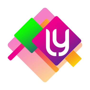 Renkli geometrik şekilli LY harfi logosu, yaratıcı endüstri, web, iş ve şirket için harf kombinasyonu tasarımı.