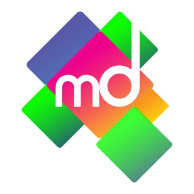 Renkli geometrik şekilli MD logosu, yaratıcı endüstri, web, iş ve şirket için harf birleşimi logosu tasarımı.