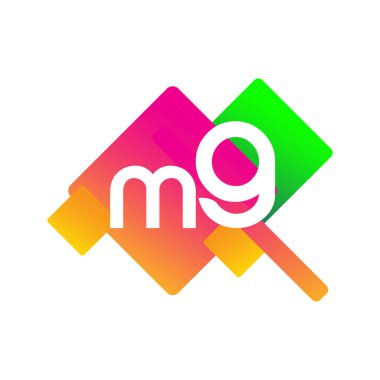 Renkli geometrik şekilli MG logosu, yaratıcı endüstri, web, iş ve şirket için harf kombinasyonlu logo tasarımı.