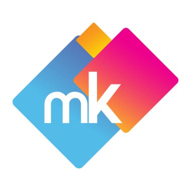 Renkli geometrik şekilli MK logosu, yaratıcı endüstri, web, iş ve şirket için harf kombinasyonlu logo tasarımı.