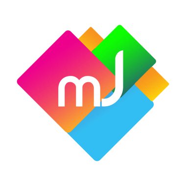 Renkli geometrik şekilli MJ logosu, yaratıcı endüstri, web, iş ve şirket için harf birleşimi logosu tasarımı.
