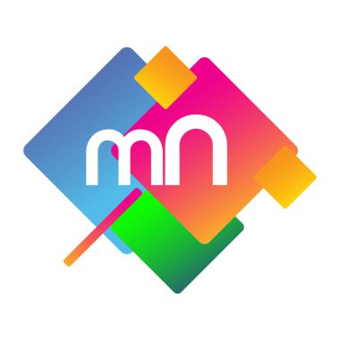Renkli geometrik şekilli MN logosu, yaratıcı endüstri, web, iş ve şirket için harf kombinasyonlu logo tasarımı.