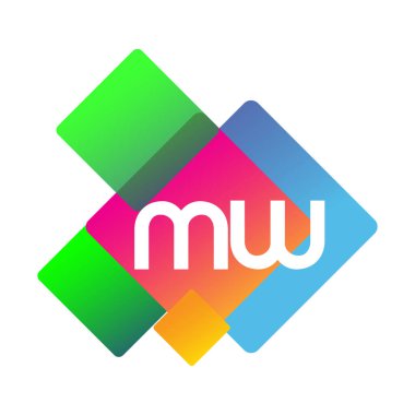 Renkli geometrik şekilli MW harfi logosu, yaratıcı endüstri, web, iş ve şirket için harf kombinasyonu tasarımı.