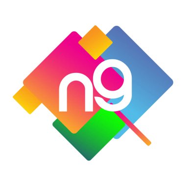 Renkli geometrik şekilli NG logosu, yaratıcı endüstri, web, iş ve şirket için harf kombinasyonu tasarımı.