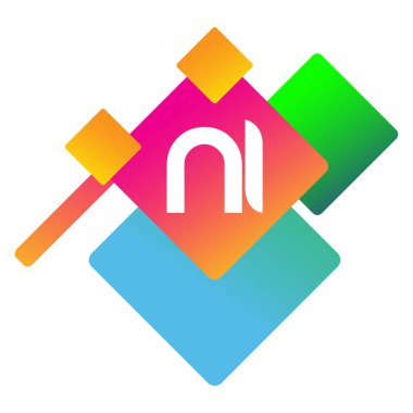 Renkli geometrik şekilli NI harfi logosu, yaratıcı endüstri, web, iş ve şirket için harf kombinasyonu tasarımı.