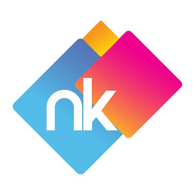 Renkli geometrik şekilli NK harfi logosu, yaratıcı endüstri, web, iş ve şirket için harf kombinasyonu tasarımı.