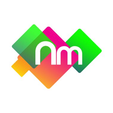 Renkli geometrik şekilli NM harfi logosu, yaratıcı endüstri, web, iş ve şirket için harf kombinasyonu tasarımı.