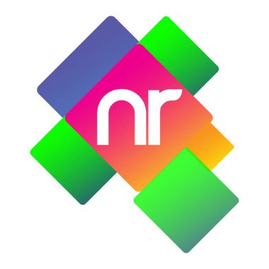 Renkli geometrik şekilli NR harfi logosu, yaratıcı endüstri, web, iş ve şirket için harf kombinasyonu tasarımı.