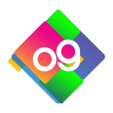 Renkli geometrik şekilli OG logosu, yaratıcı endüstri, web, iş ve şirket için harf kombinasyonu tasarımı.