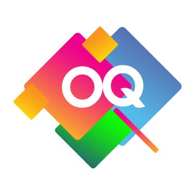 Renkli geometrik şekilli OQ logosu, yaratıcı endüstri, web, iş ve şirket için harf kombinasyonlu logo tasarımı.