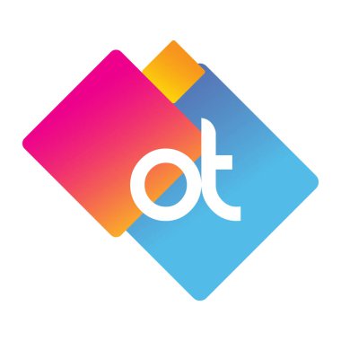 Renkli geometrik şekilli OT logosu, yaratıcı endüstri, web, iş ve şirket için harf kombinasyonu tasarımı.