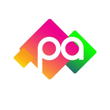 Renkli geometrik şekilli PA logosu, yaratıcı endüstri, web, iş ve şirket için harf kombinasyonlu logo tasarımı.