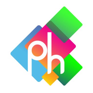 Renkli geometrik şekilli PH logosu, yaratıcı endüstri, web, iş ve şirket için harf kombinasyonlu logo tasarımı.