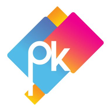 Renkli geometrik şekilli PK logosu, yaratıcı endüstri, web, iş ve şirket için harf kombinasyonlu logo tasarımı.