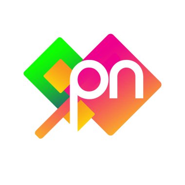 Renkli geometrik şekilli PN logosu, yaratıcı endüstri, web, iş ve şirket için harf kombinasyonlu logo tasarımı.