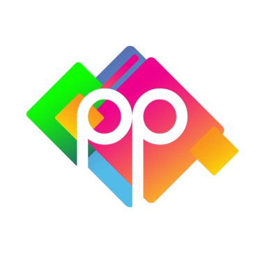 Renkli geometrik şekilli PP logosu, yaratıcı endüstri, web, iş ve şirket için harf kombinasyonu tasarımı.