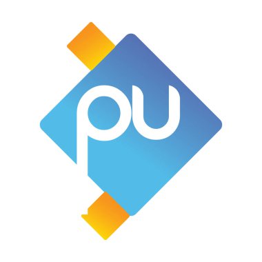 Renkli geometrik şekilli PU logosu, yaratıcı endüstri, web, iş ve şirket için harf kombinasyonu tasarımı.