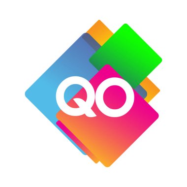 Renkli geometrik şekilli harf QO logosu, yaratıcı endüstri, web, iş ve şirket için harf kombinasyonu tasarımı.