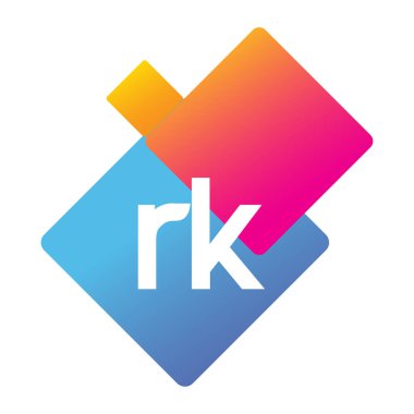 Renkli geometrik şekilli harf RK logosu, yaratıcı endüstri, web, iş ve şirket için harf kombinasyonu tasarımı.