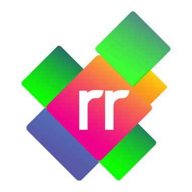 Renkli geometrik şekilli harf RR logosu, yaratıcı endüstri, web, iş ve şirket için harf kombinasyonu tasarımı.