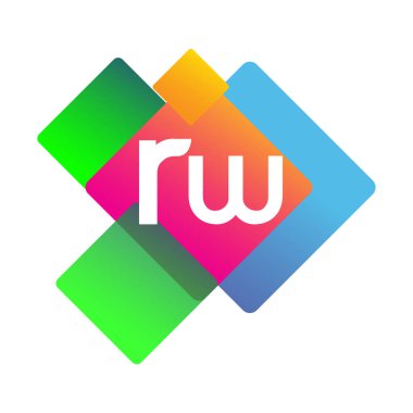 Renkli geometrik şekilli harf RW logosu, yaratıcı endüstri, web, iş ve şirket için harf kombinasyonu tasarımı.