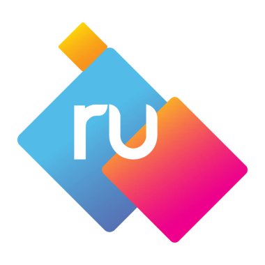 Renkli geometrik şekilli harf RU logosu, yaratıcı endüstri, web, iş ve şirket için harf kombinasyonu tasarımı.