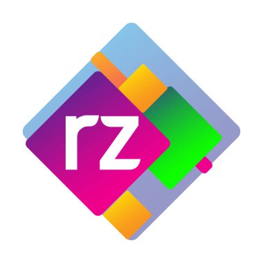Renkli geometrik şekilli harf RZ logosu, yaratıcı endüstri, web, iş ve şirket için harf kombinasyonu tasarımı.