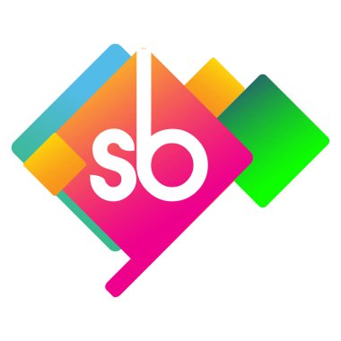 Renkli geometrik şekilli SB logosu, yaratıcı endüstri, web, iş ve şirket için harf kombinasyonu tasarımı.