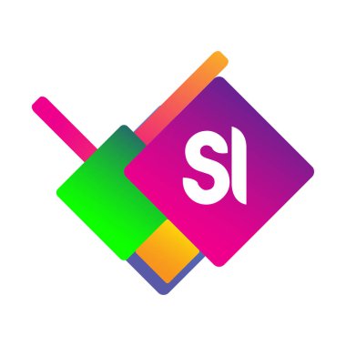 Renkli geometrik şekilli SI logosu, yaratıcı endüstri, web, iş ve şirket için harf kombinasyonlu logo tasarımı.