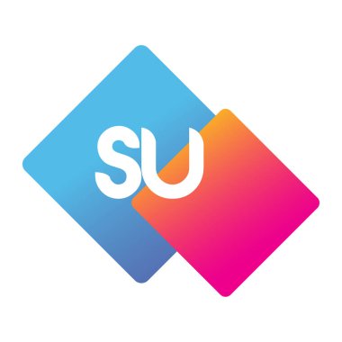 Renkli geometrik şekilli SU logosu, yaratıcı endüstri, web, iş ve şirket için harf kombinasyonu tasarımı.