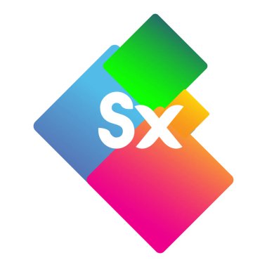Renkli geometrik şekilli harf SX logosu, yaratıcı endüstri, web, iş ve şirket için harf kombinasyonu tasarımı.
