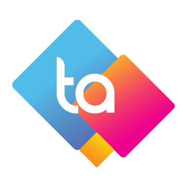 Renkli geometrik şekilli TA logosu, yaratıcı endüstri, web, iş ve şirket için harf kombinasyonu tasarımı.