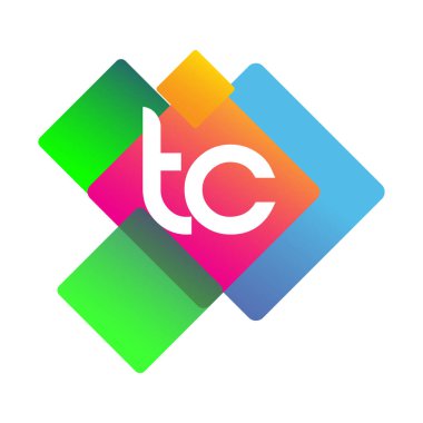 Renkli geometrik şekilli TC logosu, yaratıcı endüstri, web, iş ve şirket için harf kombinasyonlu logo tasarımı.