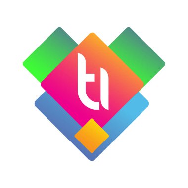 Renkli geometrik şekilli TI harfi logosu, yaratıcı endüstri, web, iş ve şirket için harf kombinasyonu tasarımı.