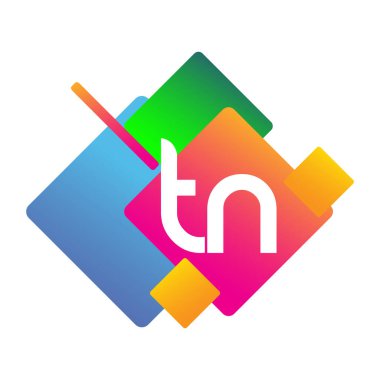 Renkli geometrik şekilli TN logosu, yaratıcı endüstri, web, iş ve şirket için harf kombinasyonlu logo tasarımı.