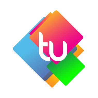 Renkli geometrik şekilli TU logosu, yaratıcı endüstri, web, iş ve şirket için harf kombinasyonu tasarımı.