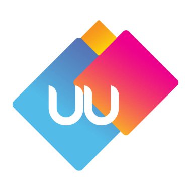 Renkli geometrik şekilli UU logosu, yaratıcı endüstri, web, iş ve şirket için harf kombinasyonu tasarımı.