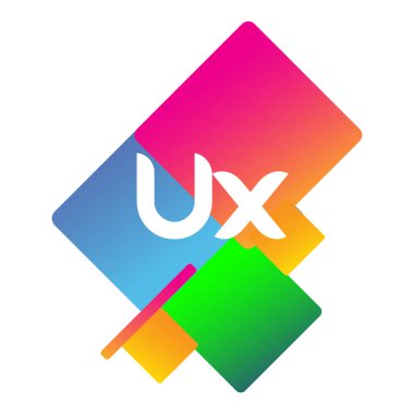 Renkli geometrik şekilli UX logosu, yaratıcı endüstri, web, iş ve şirket için harf kombinasyonu tasarımı.