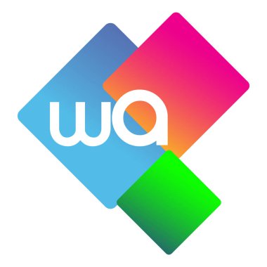 Renkli geometrik şekilli WA harfi logosu, yaratıcı endüstri, web, iş ve şirket için harf kombinasyonu tasarımı.