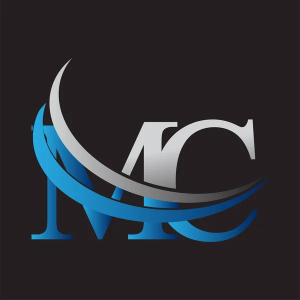 最初的字母Mc标志类型公司的名称有色蓝色和灰色Swoosh设计 企业和公司标识的矢量标识 — 图库矢量图片