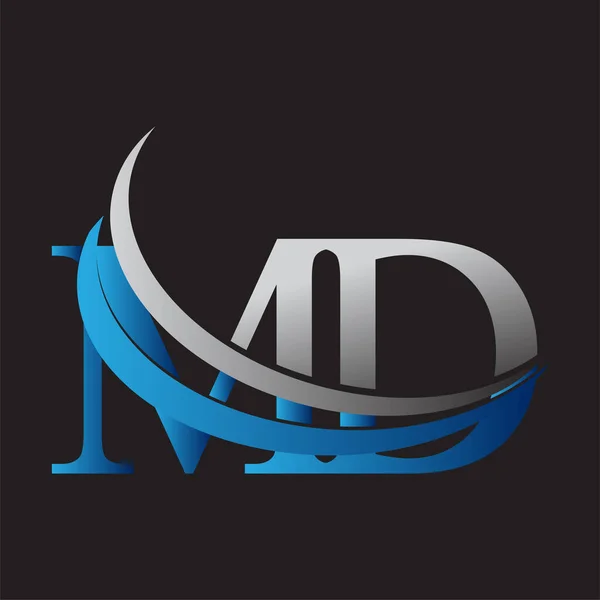 頭文字のMd型ロゴタイプ社名は青とグレーのスウッシュデザイン ビジネスと会社のアイデンティティのためのベクトルロゴ — ストックベクタ