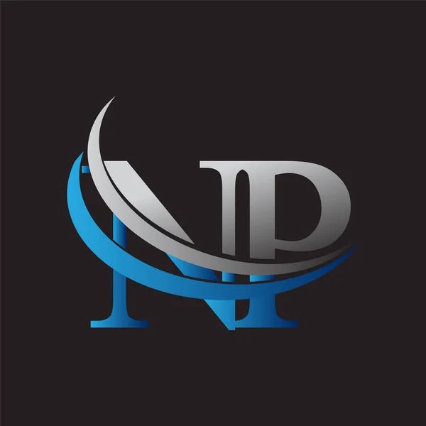 Beginletter Logotype Bedrijfsnaam Gekleurd Blauw Grijs Swoosh Ontwerp Vectorlogo Voor — Stockvector