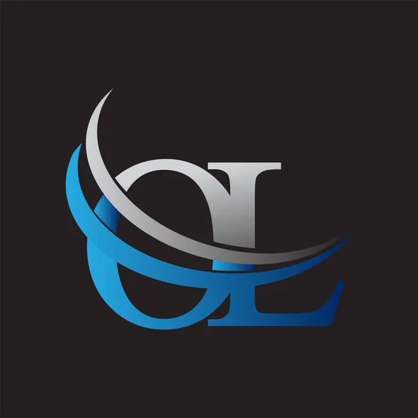 Letra Inicial Logotipo Empresa Nome Colorido Azul Cinza Design Swoosh — Vetor de Stock