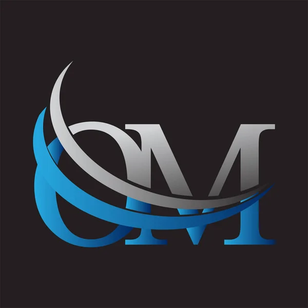 頭文字のOmロゴタイプ社名は青とグレーのスウッシュデザイン ビジネスと会社のアイデンティティのためのベクトルロゴ — ストックベクタ