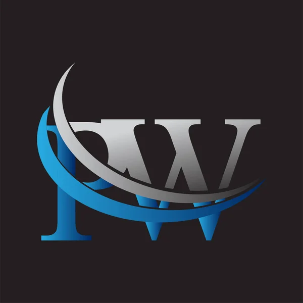 最初的字母Pw标志公司的名称有色蓝色和灰色Swoosh设计 企业和公司标识的矢量标识 — 图库矢量图片