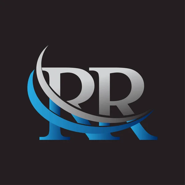 頭文字のRr型ロゴタイプ社名は青とグレーのスウッシュデザイン ビジネスと会社のアイデンティティのためのベクトルロゴ — ストックベクタ