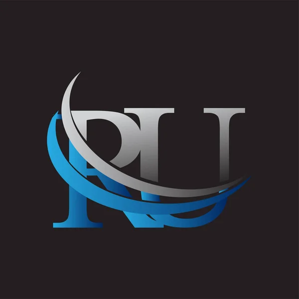 頭文字のRuロゴタイプ社名は青とグレーのスウッシュデザイン ビジネスと会社のアイデンティティのためのベクトルロゴ — ストックベクタ