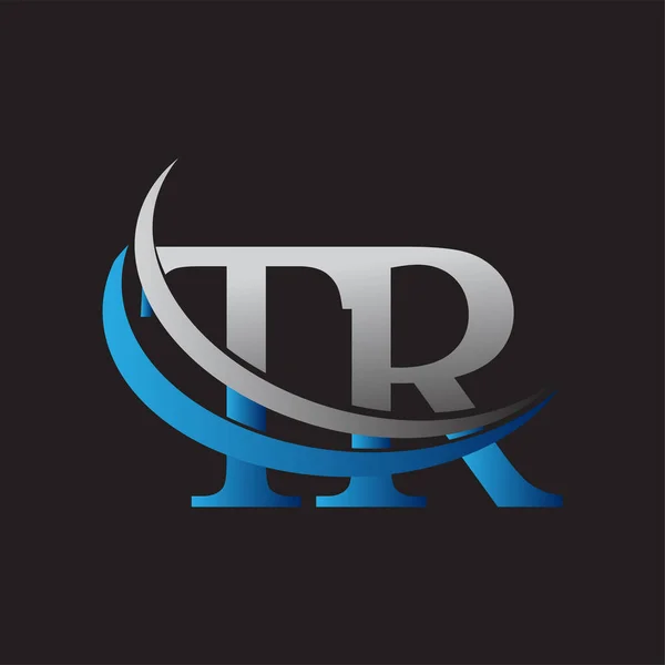 頭文字のTrロゴタイプ社名は青とグレーのスウッシュデザイン ビジネスと会社のアイデンティティのためのベクトルロゴ — ストックベクタ